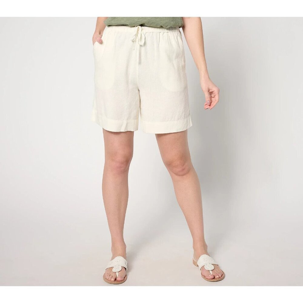 BEAUTIFUL by Lawrence Zarian Petite Linen Blend Short Ivory Petite Medium